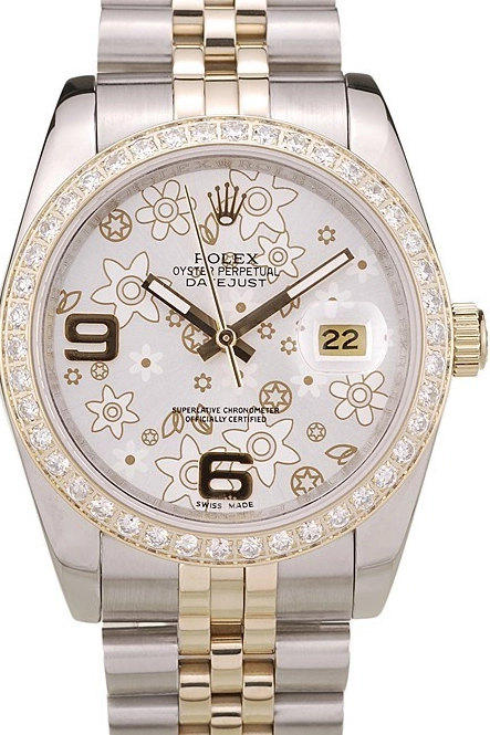 Rolex copies cheap DateJust Steel Diamonds Case Silver Plated Brushed Flowers Dial Stainless Rolex 0615